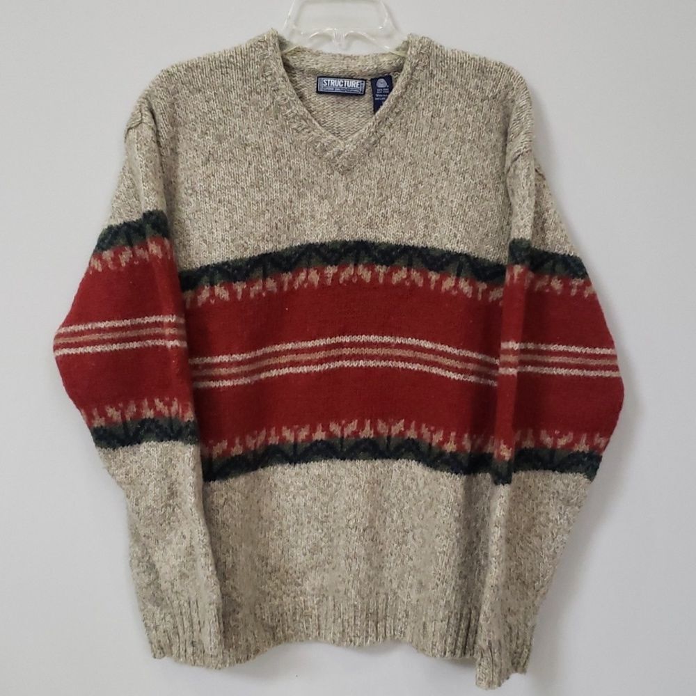 Vitg Y2K Structure Sweater Mens XL 100% Shetland Wool Alpine Stripe Cabincore